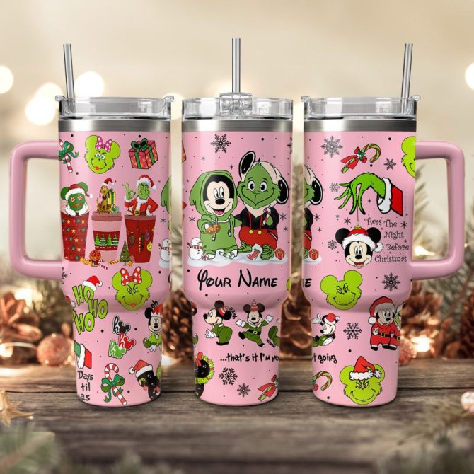 Disney Characters Cartoon Christmas Custom Stanley Quencher 40Oz Stainless Steel Tumbler With Handle