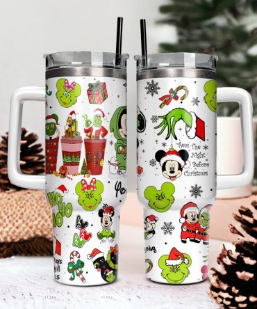 Disney Characters Cartoon Christmas Custom Stanley Quencher 40Oz Stainless Steel Tumbler With Handle