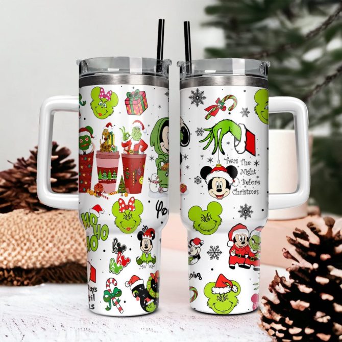 Disney Characters Cartoon Christmas Custom Stanley Quencher 40Oz Stainless Steel Tumbler With Handle
