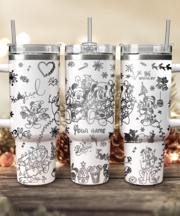 Disney Characters Cartoon Christmas Custom Stanley Quencher 40Oz Stainless Steel Tumbler With Handle