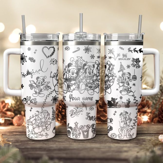 Disney Characters Cartoon Christmas Custom Stanley Quencher 40Oz Stainless Steel Tumbler With Handle