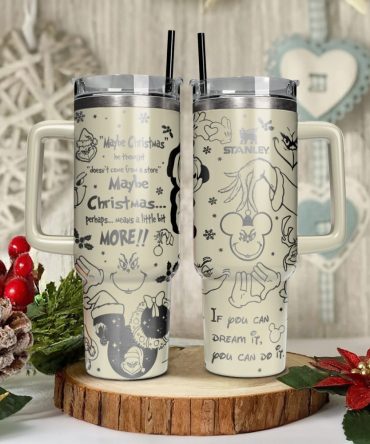 Disney Characters Cartoon Christmas Custom Stanley Quencher 40Oz Stainless Steel Tumbler With Handle