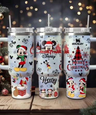 Disney Characters Cartoon Christmas Custom Stanley Quencher 40Oz Stainless Steel Tumbler With Handle