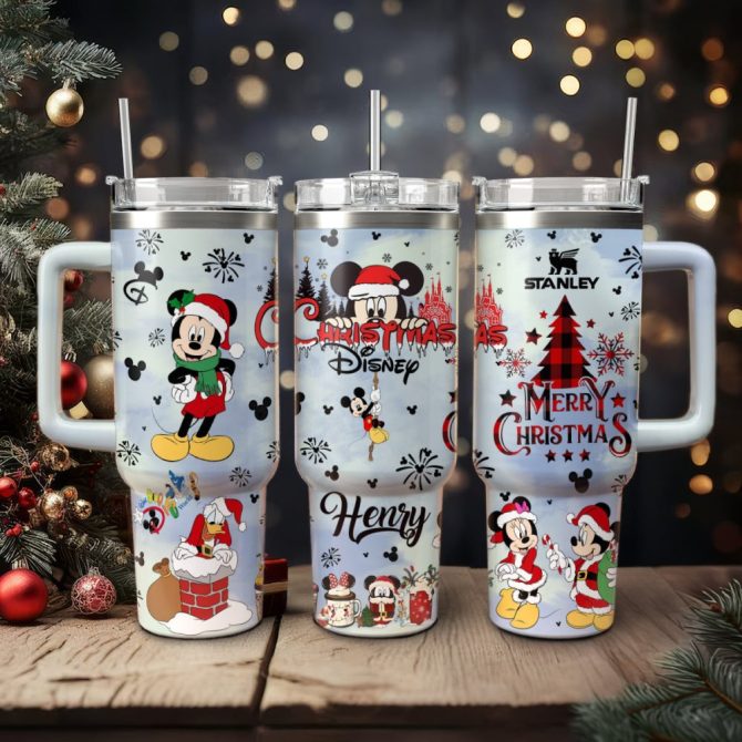 Disney Characters Cartoon Christmas Custom Stanley Quencher 40Oz Stainless Steel Tumbler With Handle