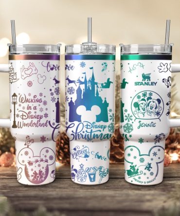 Disney Characters Cartoon Christmas Custom Stanley Quencher 40Oz Stainless Steel Tumbler With Handle