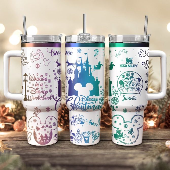 Disney Characters Cartoon Christmas Custom Stanley Quencher 40Oz Stainless Steel Tumbler With Handle