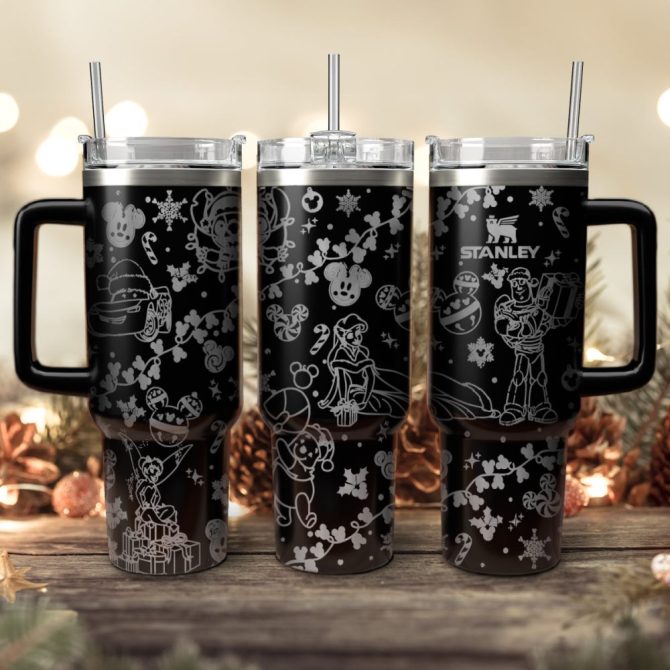 Disney Characters Cartoon Christmas Custom Stanley Quencher 40Oz Stainless Steel Tumbler With Handle