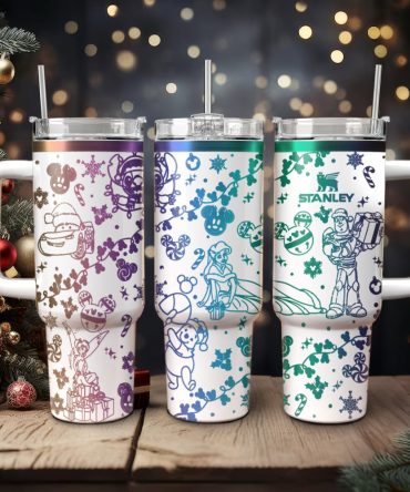 Disney Characters Cartoon Christmas Custom Stanley Quencher 40Oz Stainless Steel Tumbler With Handle