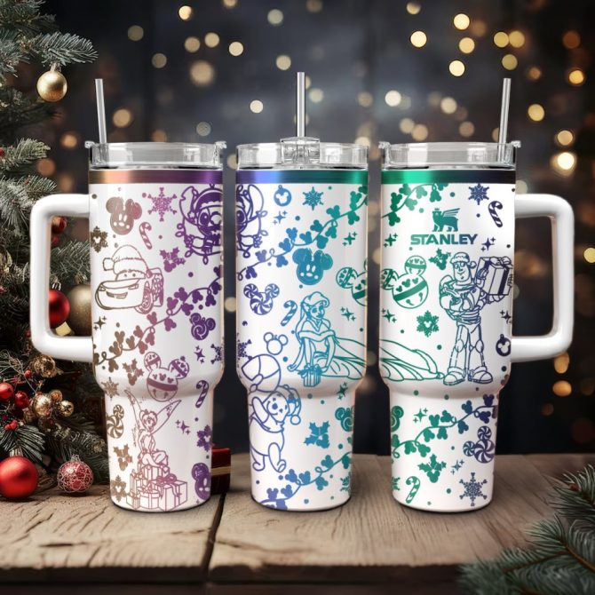 Disney Characters Cartoon Christmas Custom Stanley Quencher 40Oz Stainless Steel Tumbler With Handle