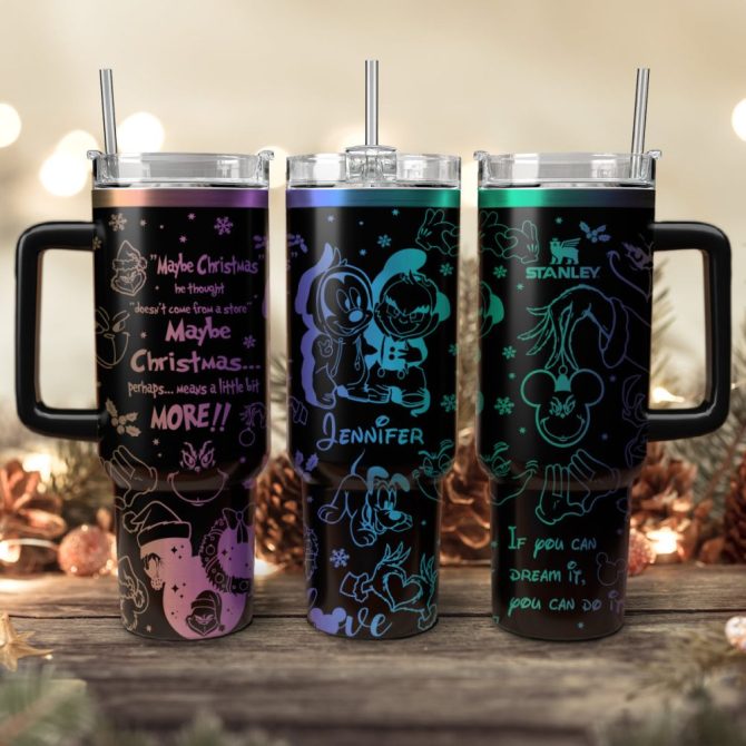 Disney Characters Cartoon Christmas Custom Stanley Quencher 40Oz Stainless Steel Tumbler With Handle