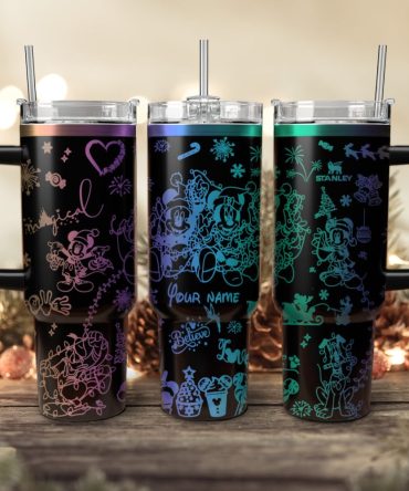 Disney Characters Cartoon Christmas Custom Stanley Quencher 40Oz Stainless Steel Tumbler With Handle