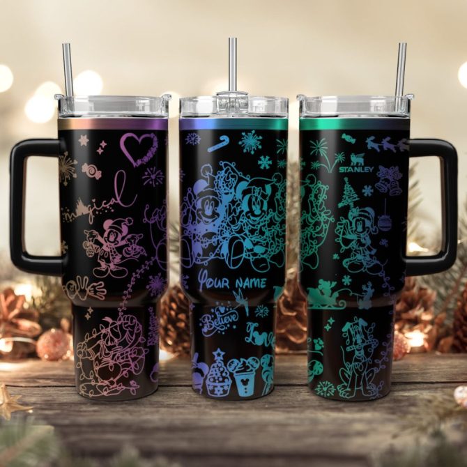 Disney Characters Cartoon Christmas Custom Stanley Quencher 40Oz Stainless Steel Tumbler With Handle