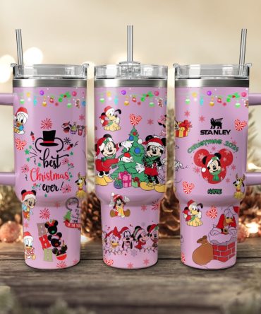 Disney Characters Cartoon Christmas Custom Stanley Quencher 40Oz Stainless Steel Tumbler With Handle