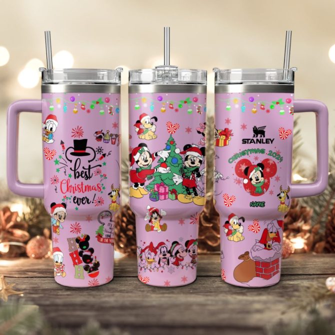 Disney Characters Cartoon Christmas Custom Stanley Quencher 40Oz Stainless Steel Tumbler With Handle