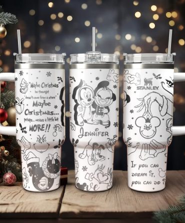 Disney Characters Cartoon Christmas Custom Stanley Quencher 40Oz Stainless Steel Tumbler With Handle