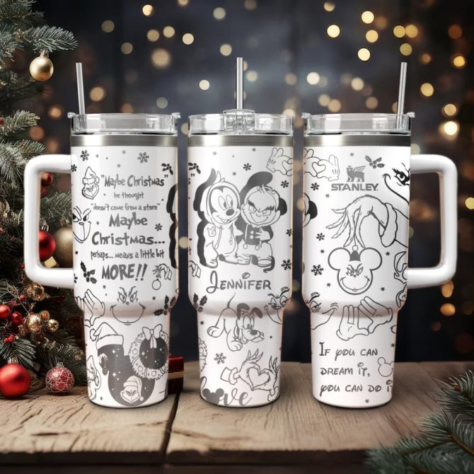 Disney Characters Cartoon Christmas Custom Stanley Quencher 40Oz Stainless Steel Tumbler With Handle