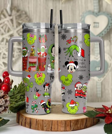 Disney Characters Cartoon Christmas Custom Stanley Quencher 40Oz Stainless Steel Tumbler With Handle