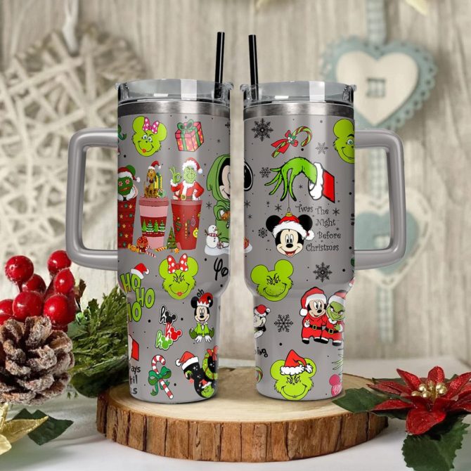 Disney Characters Cartoon Christmas Custom Stanley Quencher 40Oz Stainless Steel Tumbler With Handle
