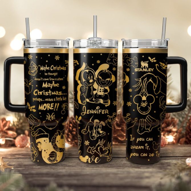 Disney Characters Cartoon Christmas Custom Stanley Quencher 40Oz Stainless Steel Tumbler With Handle