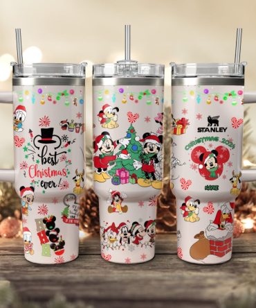 Disney Characters Cartoon Christmas Custom Stanley Quencher 40Oz Stainless Steel Tumbler With Handle