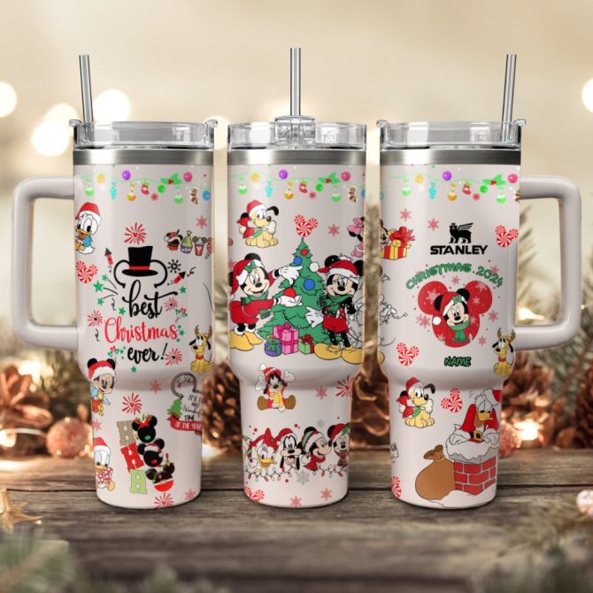 Disney Characters Cartoon Christmas Custom Stanley Quencher 40Oz Stainless Steel Tumbler With Handle