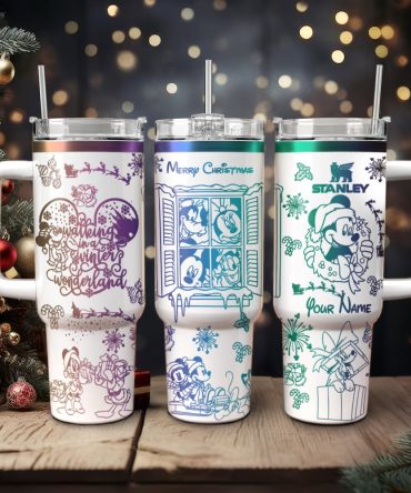 Disney Characters Cartoon Christmas Custom Stanley Quencher 40Oz Stainless Steel Tumbler With Handle