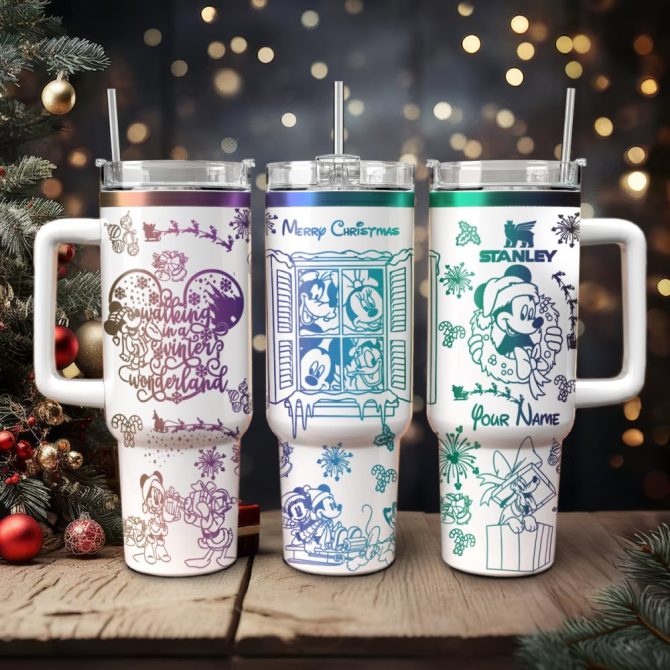 Disney Characters Cartoon Christmas Custom Stanley Quencher 40Oz Stainless Steel Tumbler With Handle