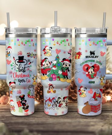 Disney Characters Cartoon Christmas Custom Stanley Quencher 40Oz Stainless Steel Tumbler With Handle