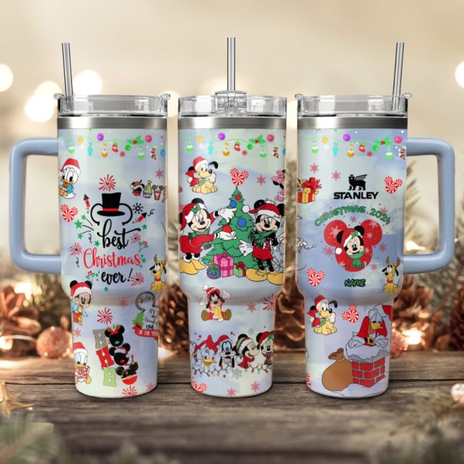 Disney Characters Cartoon Christmas Custom Stanley Quencher 40Oz Stainless Steel Tumbler With Handle