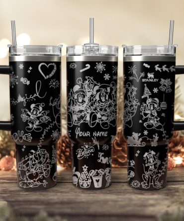 Disney Characters Cartoon Christmas Custom Stanley Quencher 40Oz Stainless Steel Tumbler With Handle
