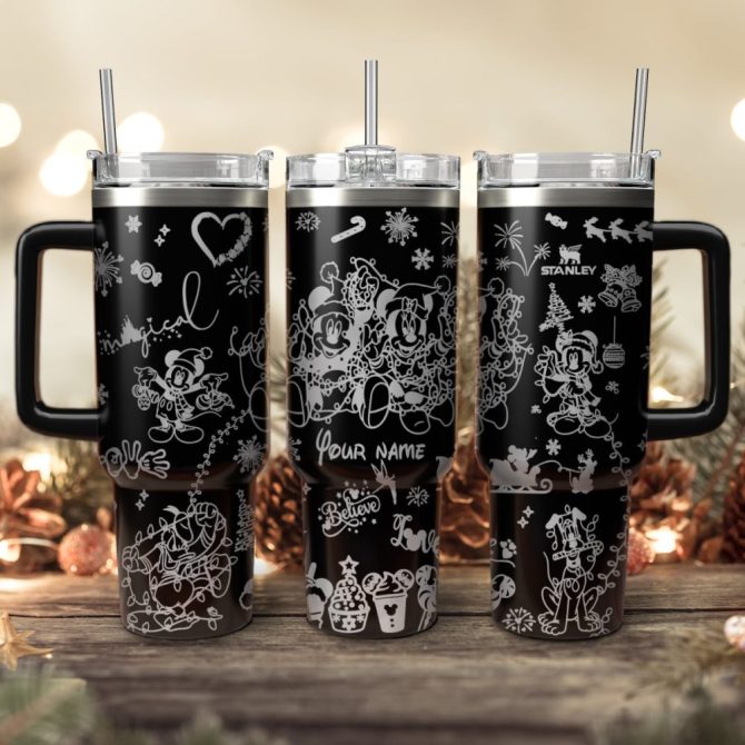 Disney Characters Cartoon Christmas Custom Stanley Quencher 40Oz Stainless Steel Tumbler With Handle