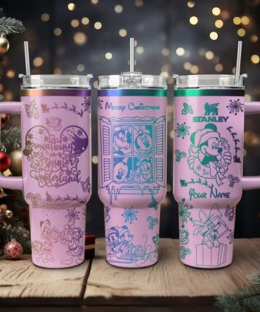 Disney Characters Cartoon Christmas Custom Stanley Quencher 40Oz Stainless Steel Tumbler With Handle