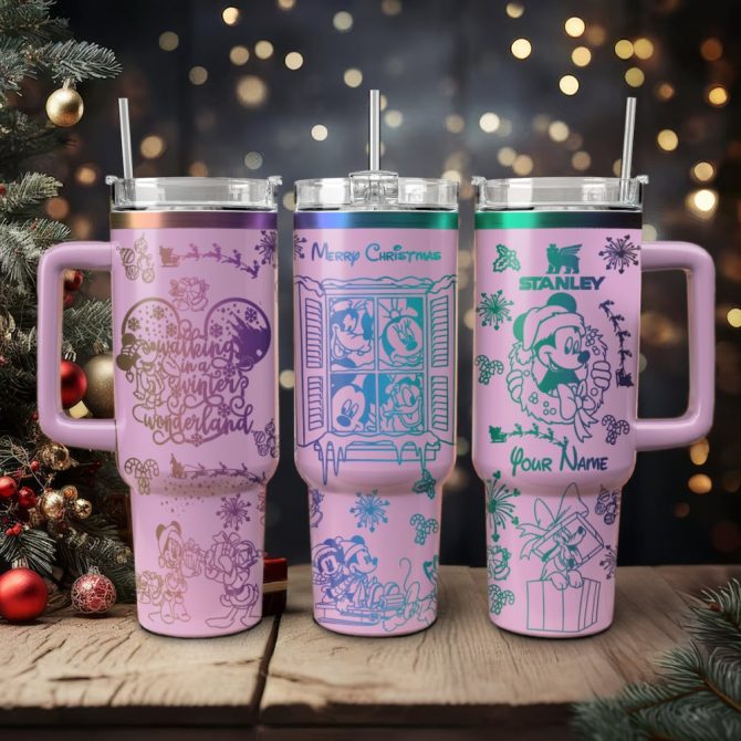 Disney Characters Cartoon Christmas Custom Stanley Quencher 40Oz Stainless Steel Tumbler With Handle