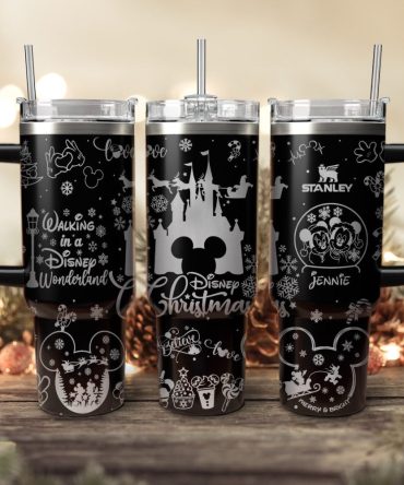 Disney Characters Cartoon Christmas Custom Stanley Quencher 40Oz Stainless Steel Tumbler With Handle