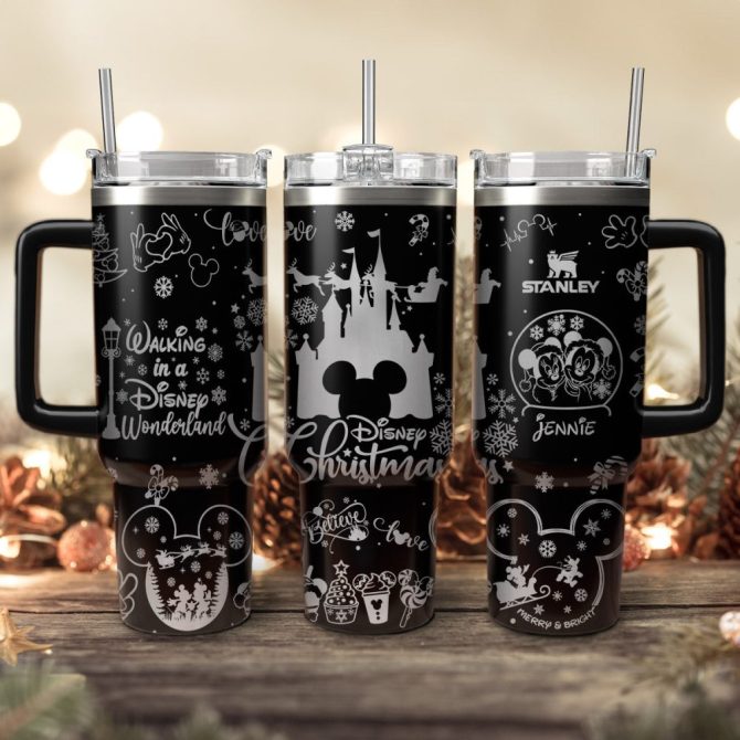 Disney Characters Cartoon Christmas Custom Stanley Quencher 40Oz Stainless Steel Tumbler With Handle