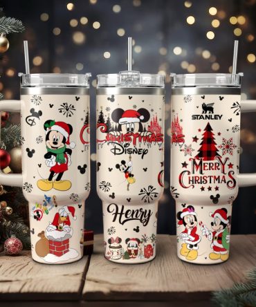 Disney Characters Cartoon Christmas Custom Stanley Quencher 40Oz Stainless Steel Tumbler With Handle