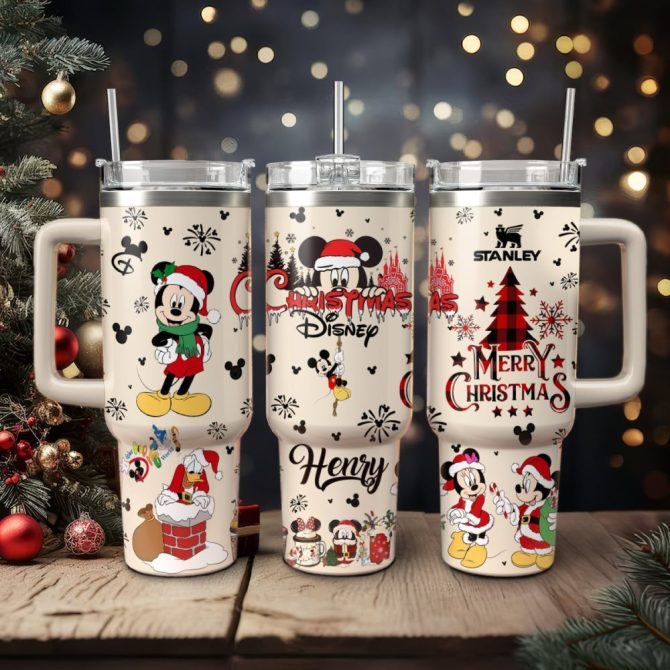 Disney Characters Cartoon Christmas Custom Stanley Quencher 40Oz Stainless Steel Tumbler With Handle