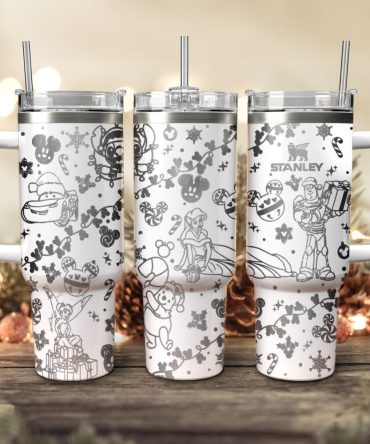 Disney Characters Cartoon Christmas Custom Stanley Quencher 40Oz Stainless Steel Tumbler With Handle