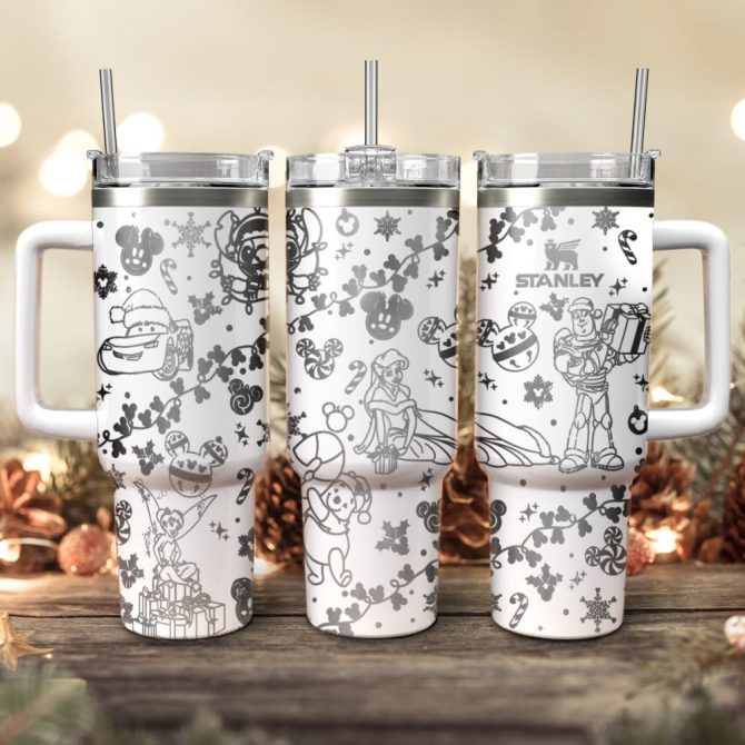 Disney Characters Cartoon Christmas Custom Stanley Quencher 40Oz Stainless Steel Tumbler With Handle