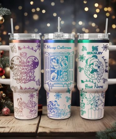 Disney Characters Cartoon Christmas Custom Stanley Quencher 40Oz Stainless Steel Tumbler With Handle