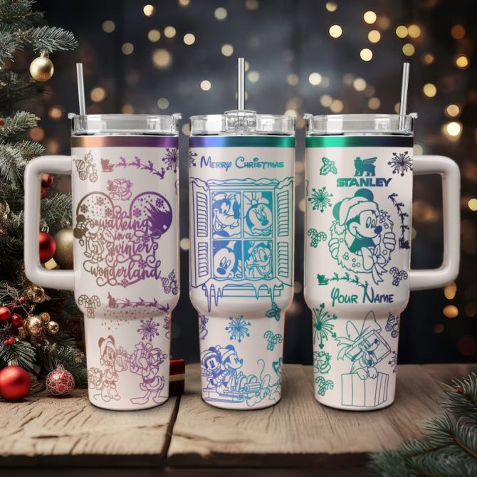 Disney Characters Cartoon Christmas Custom Stanley Quencher 40Oz Stainless Steel Tumbler With Handle