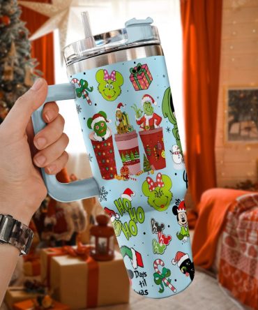 Disney Characters Cartoon Christmas Custom Stanley Quencher 40Oz Stainless Steel Tumbler With Handle