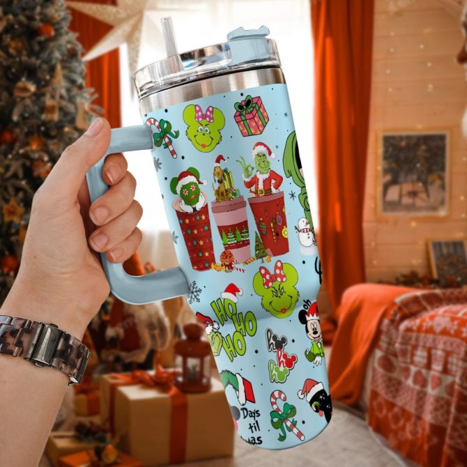 Disney Characters Cartoon Christmas Custom Stanley Quencher 40Oz Stainless Steel Tumbler With Handle