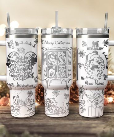 Disney Characters Cartoon Christmas Custom Stanley Quencher 40Oz Stainless Steel Tumbler With Handle