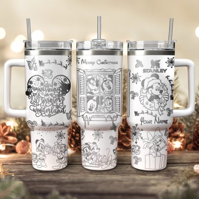 Disney Characters Cartoon Christmas Custom Stanley Quencher 40Oz Stainless Steel Tumbler With Handle