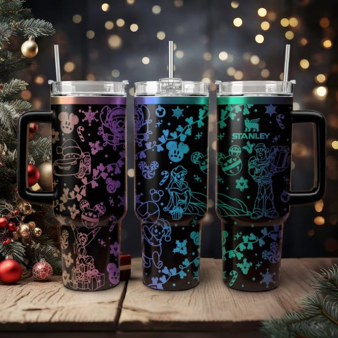 Disney Characters Cartoon Christmas Custom Stanley Quencher 40Oz Stainless Steel Tumbler With Handle