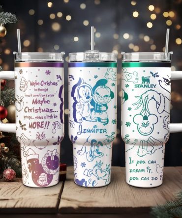 Disney Characters Cartoon Christmas Custom Stanley Quencher 40Oz Stainless Steel Tumbler With Handle