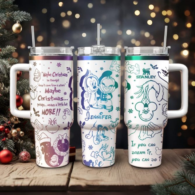 Disney Characters Cartoon Christmas Custom Stanley Quencher 40Oz Stainless Steel Tumbler With Handle