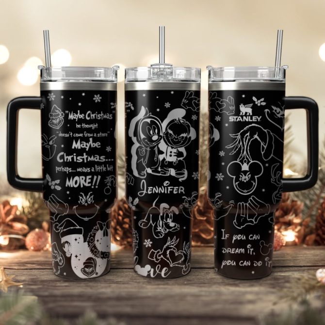 Disney Characters Cartoon Christmas Custom Stanley Quencher 40Oz Stainless Steel Tumbler With Handle