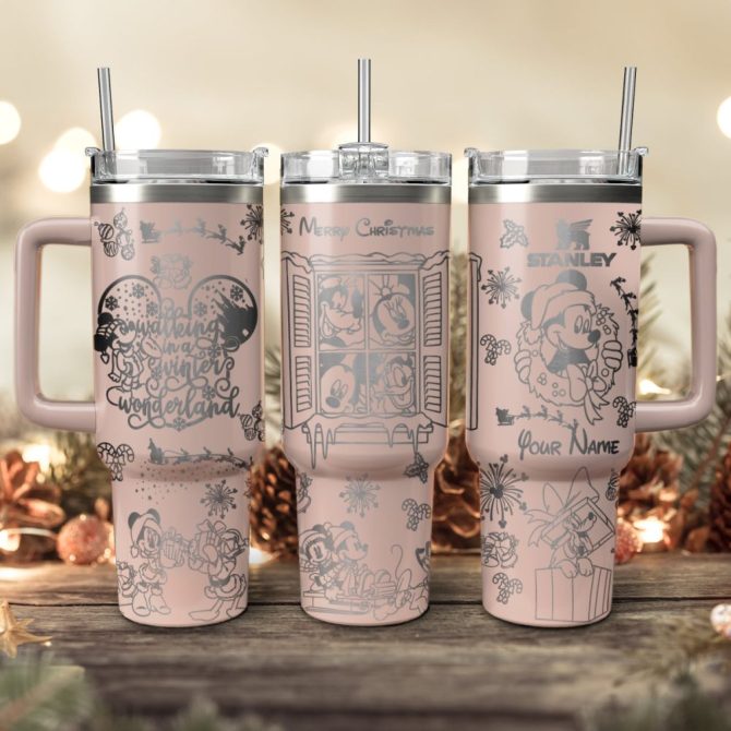Disney Characters Cartoon Christmas Custom Stanley Quencher 40Oz Stainless Steel Tumbler With Handle